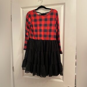 Elegant Red and Black Checkered Kids Dress